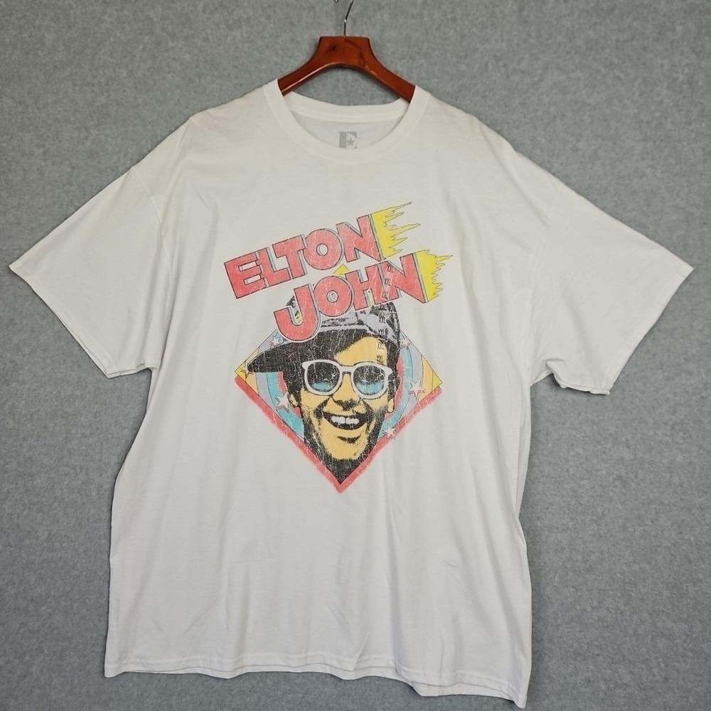 Elton John Retro Vintage Look Classic Mens Size 2XL White T-Shirt New